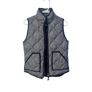 J Crew Quilted Vest Black White Herringbone Chevron Zip Pockets Womens XS